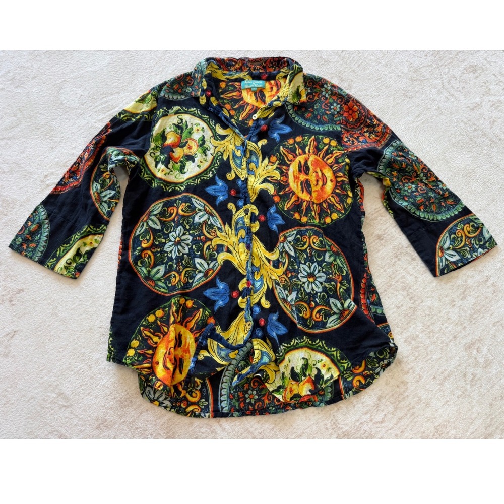 Antica Sartoria Giacomo Cinque Sun Lemon Print Cotton Button Up Shirt M